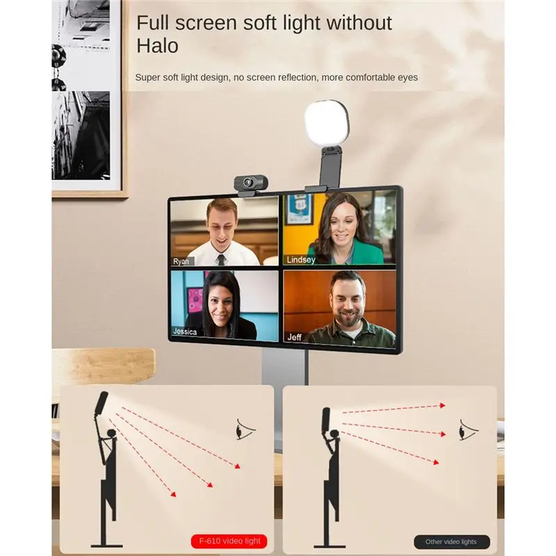 F-610 Bracket Fill Light 3000-7200K LED Live Selfie Light Computer Fill Light Video Conference Fill Light LED Video Lamp