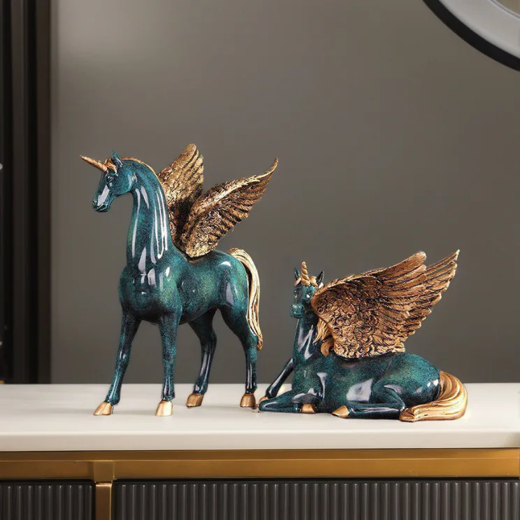American Vintage Home Decor: Unicorn and Pegasus Resin Figurines for The Living Room, Entryway, Office, and Home