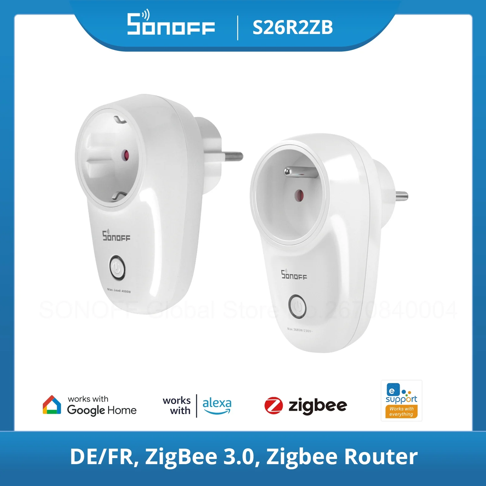 SONOFF S26R2ZB ZigBee Socket Plugs Smart Home Plug 16A UK/ DE/ FR Voice Remote Control Switch supports  Alexa  Google ZBDongle-P