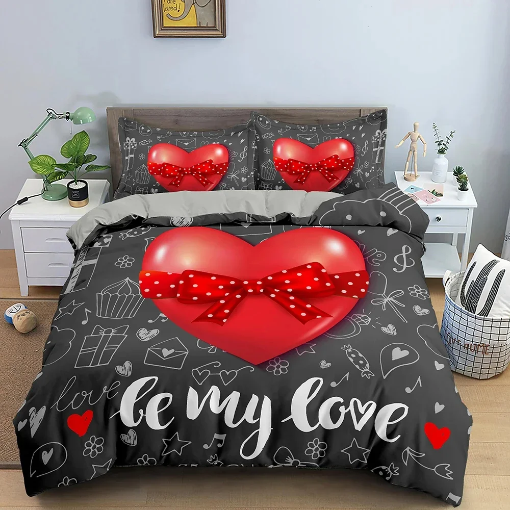 Exquisite Love Heart Valentine's Day Bedding Set,Duvet Cover Bed Set Quilt Cover Pillowcase,King Queen Twin Size Boys Girls Adul