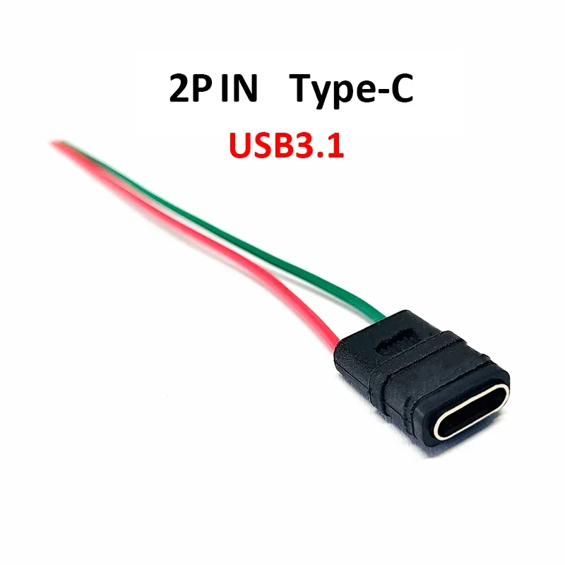 1/5/10Pcs USB 3.1 Connector Type-C 2Pin 2 Welding Wire Female Socket Rubber Ring High Current Fast Charging Port