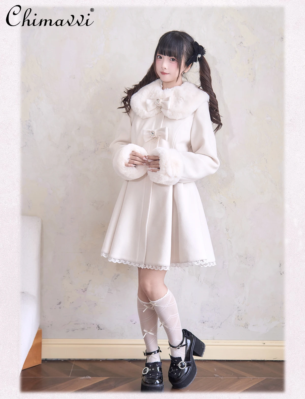 

Оригинальное милое пальто в японском стиле с бантом на талии, осень-зима, новое массовое производство, милое женское темпераментное шерстяное пальто в стиле Лолиты для девочек