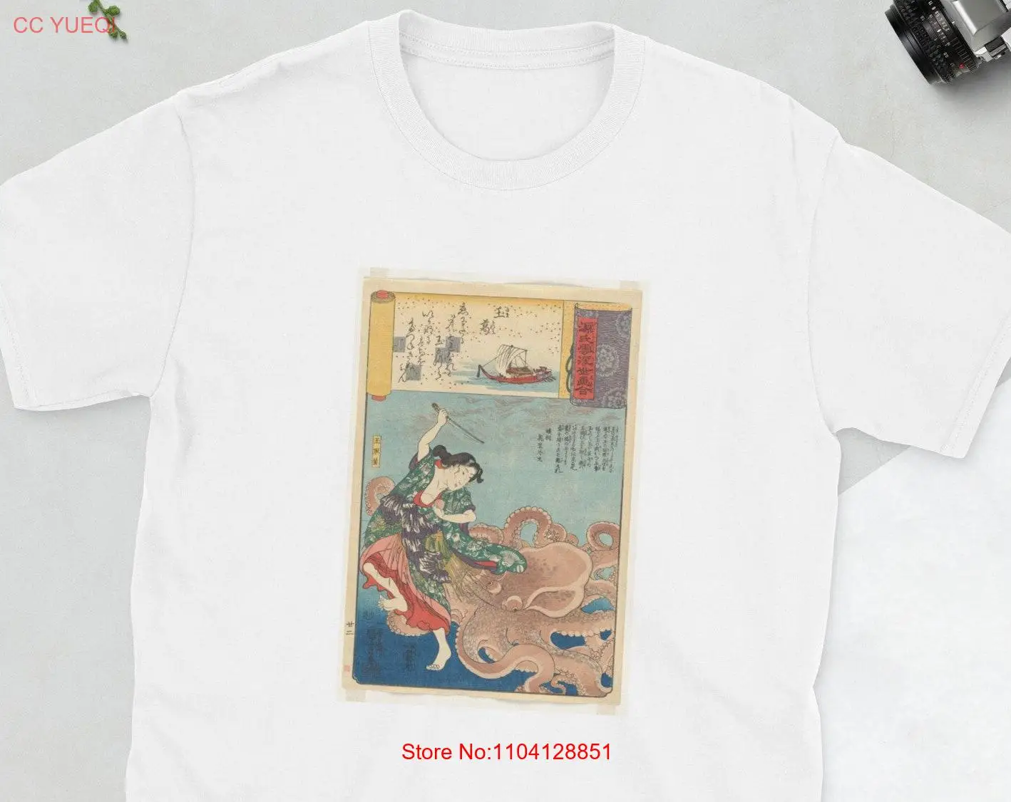 Camiseta japonesa con estampado de bloques de madera de pulpo para mujer, camiseta única Original histórica con ilustraciones Ukiyo e de manga larga o corta