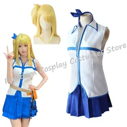 Anime FAIRY TAIL Lucy Heartfilia Cosplay Costume wig Top skirt Hairpin Set Halloween Makeup Party for Women