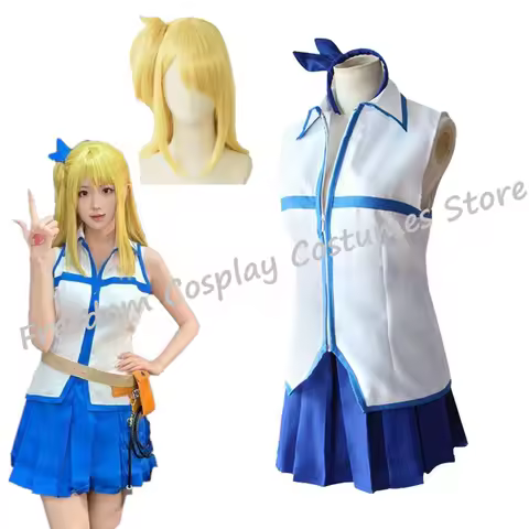 Anime FAIRY TAIL Lucy Heartfilia Cosplay Costume wig Top skirt Hairpin Set Halloween Makeup Party for Women