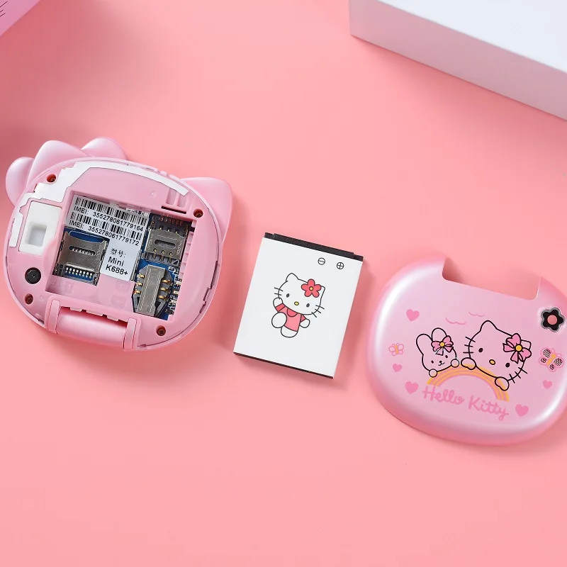 Kawaii Sanrio K688 Hello Kitty Cute Mini 72 (H) czuwania telefon komórkowy z klapką bez blokady dzieci na dwie karty sim telefon komórkowy zabawki prezenty