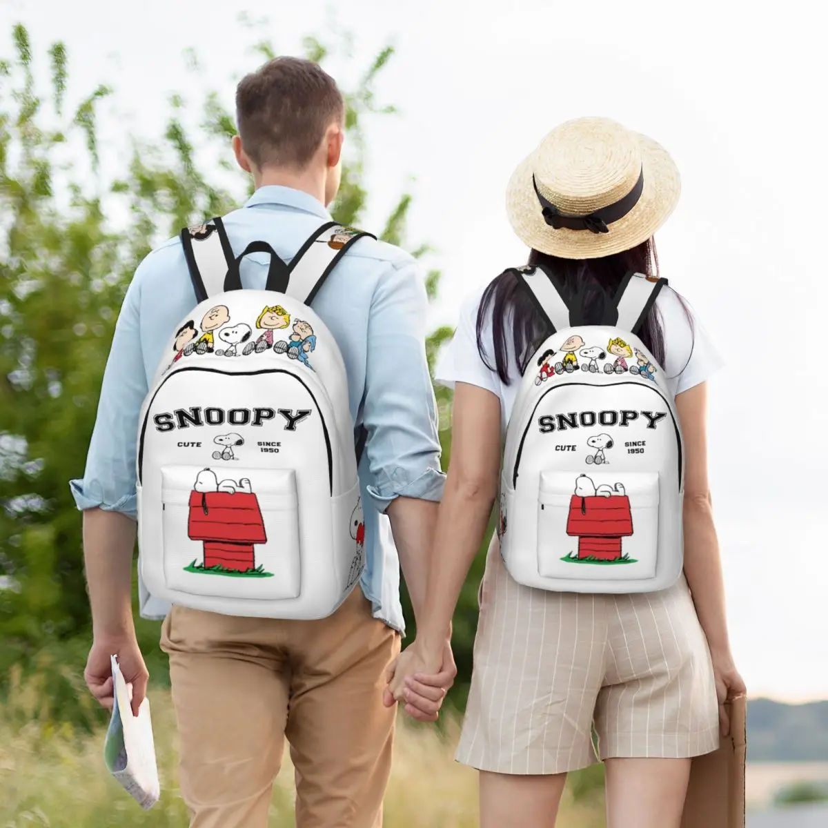 Mochilas engraçadas do Snoopy dos desenhos animados para estudantes, mochila para meninos e meninas, amendoim, mochila de impressão Comic Merch, bolsa de viagem, bonito