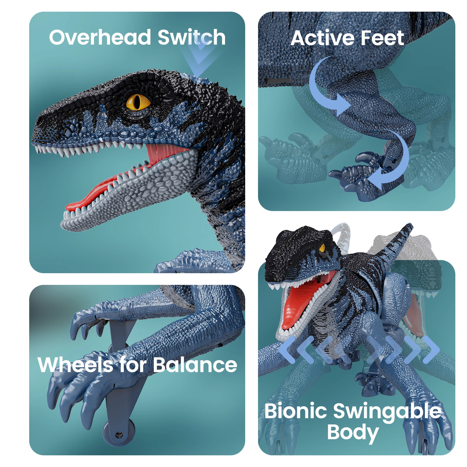 Tecnock Afstandsbediening Dinosaurus, Mini Dinosaurus Speelgoed, 2.4Ghz Walking Rc Robot Dinosaurus Met Lichten, Geschenken Voor Kinderen Jongen Meisje Blauw