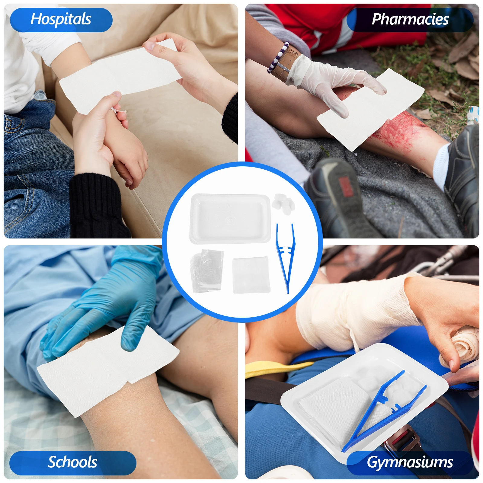 Medical Grade Wound Care Kit Disposable Tools for Home Emergency Cleaning with Cotton Balls Forceps Nonstick Pads Set