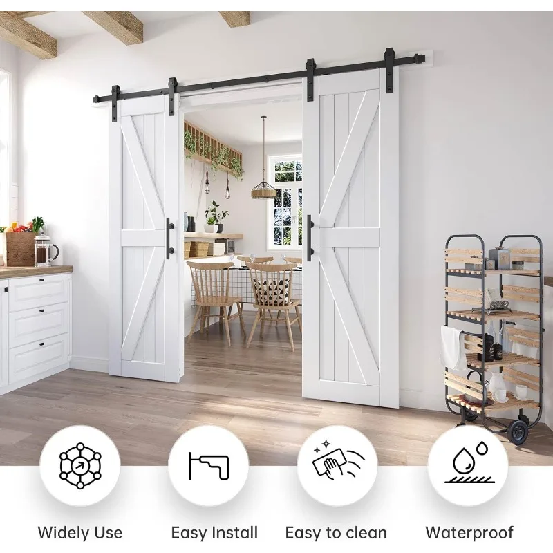 48in x 84in (Double 24in×84in Door) Barn Door with 8FT Sliding Door Hardware & Handle Included,DIY Assemblely,Easy Install,