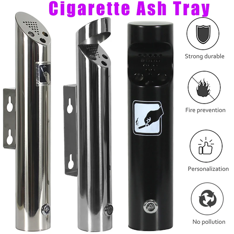 

Outdoor Cylinder Wall Mounted Ashtray Stainless Steel Cigarette Ash Bin Outside Patio Public Cigarette Ash Tray Bin Ashtrays