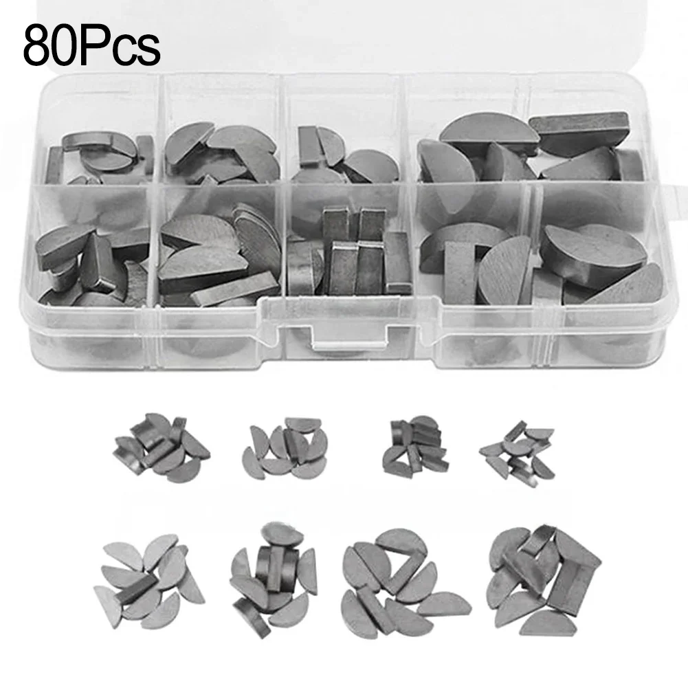 

80pcs Half Moon Keys Metric Key Stock And Keyway Set Carbon Steel For Mechanical Shaft Crank Assembly And Replacement