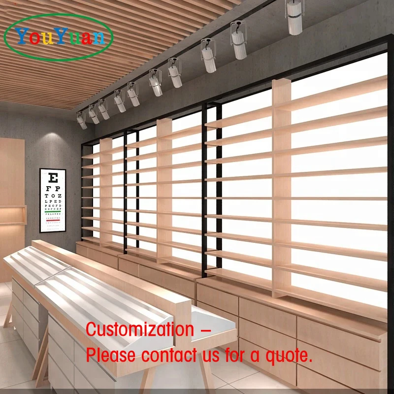 custom.Wooden Eyewear Display Eyeglass Display showcase Shopping Mall Sunglasses Kiosk Computer Shop showcase Decoration