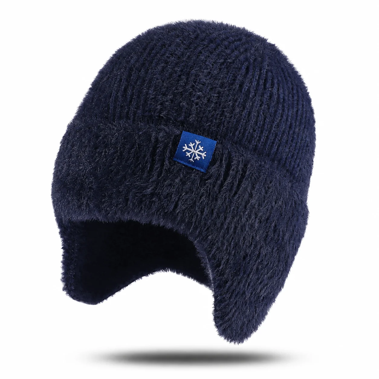 Unisex Beanie Windproof Brimless Hat Fleece Lined Beanie Solid Color Knitted Ear Flap Beanie For Skiing Outdoor Cycling Cold