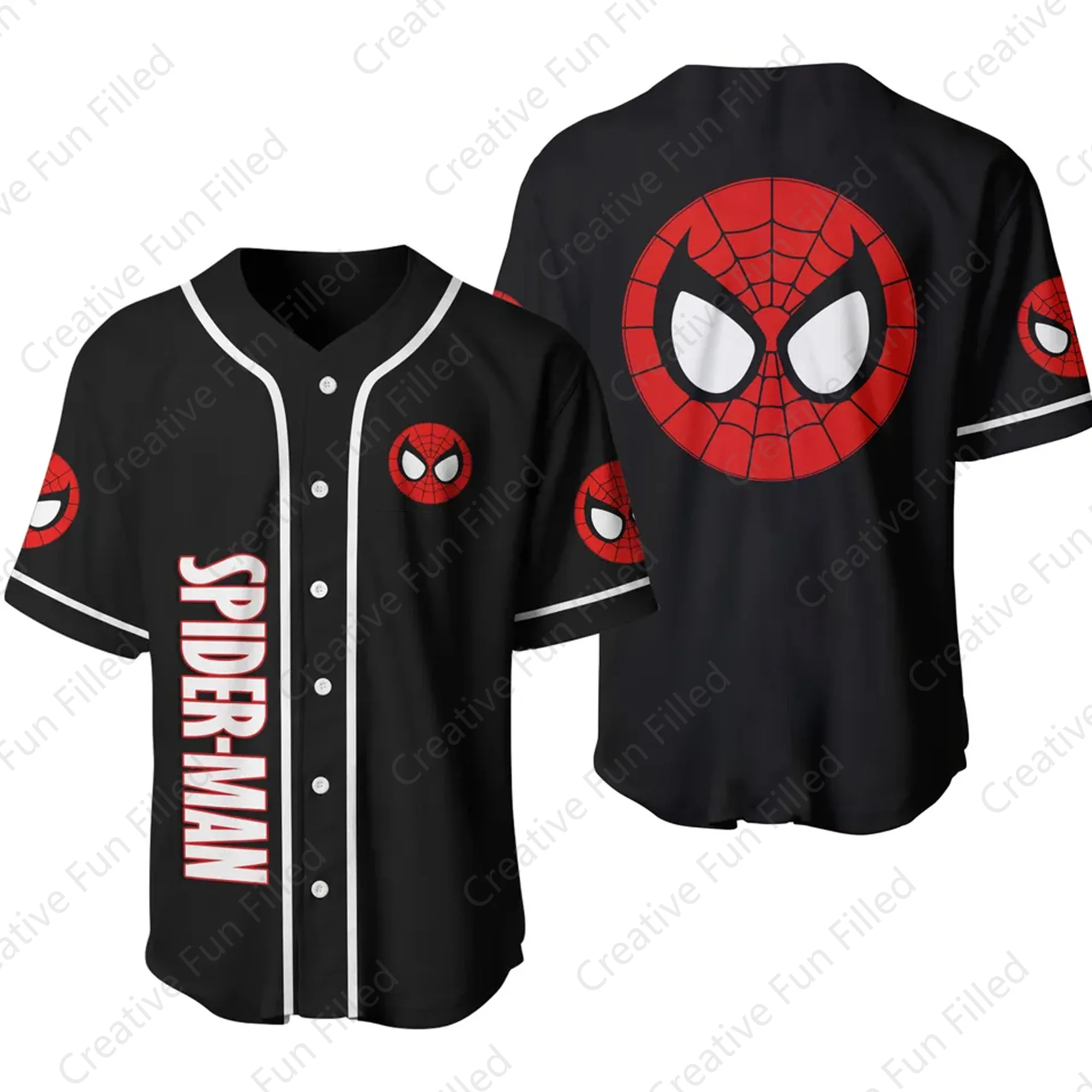 2024 New Arriavl Baseball Shirt Spider-Man Thin Coat Baseball Casual Vacation Sports Outfits Cute Oversized Jersey For Kid/Adult