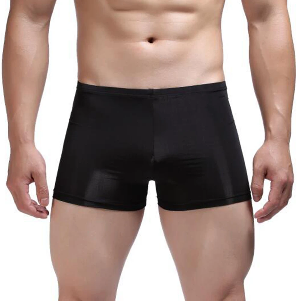 Ice Silk Men Boxers Trunks Stretch Underwear Low Rise Shorts U Convex Pouch Panties Mens See Through Underpants Sleep Bottoms