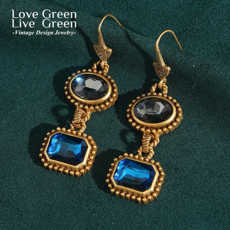 

Vintage Antique Sapphire Black Crystal Drop Earring Gold Color Luxury Jewelry Elegant Quality Designer Gifts Thanksgiving 2025