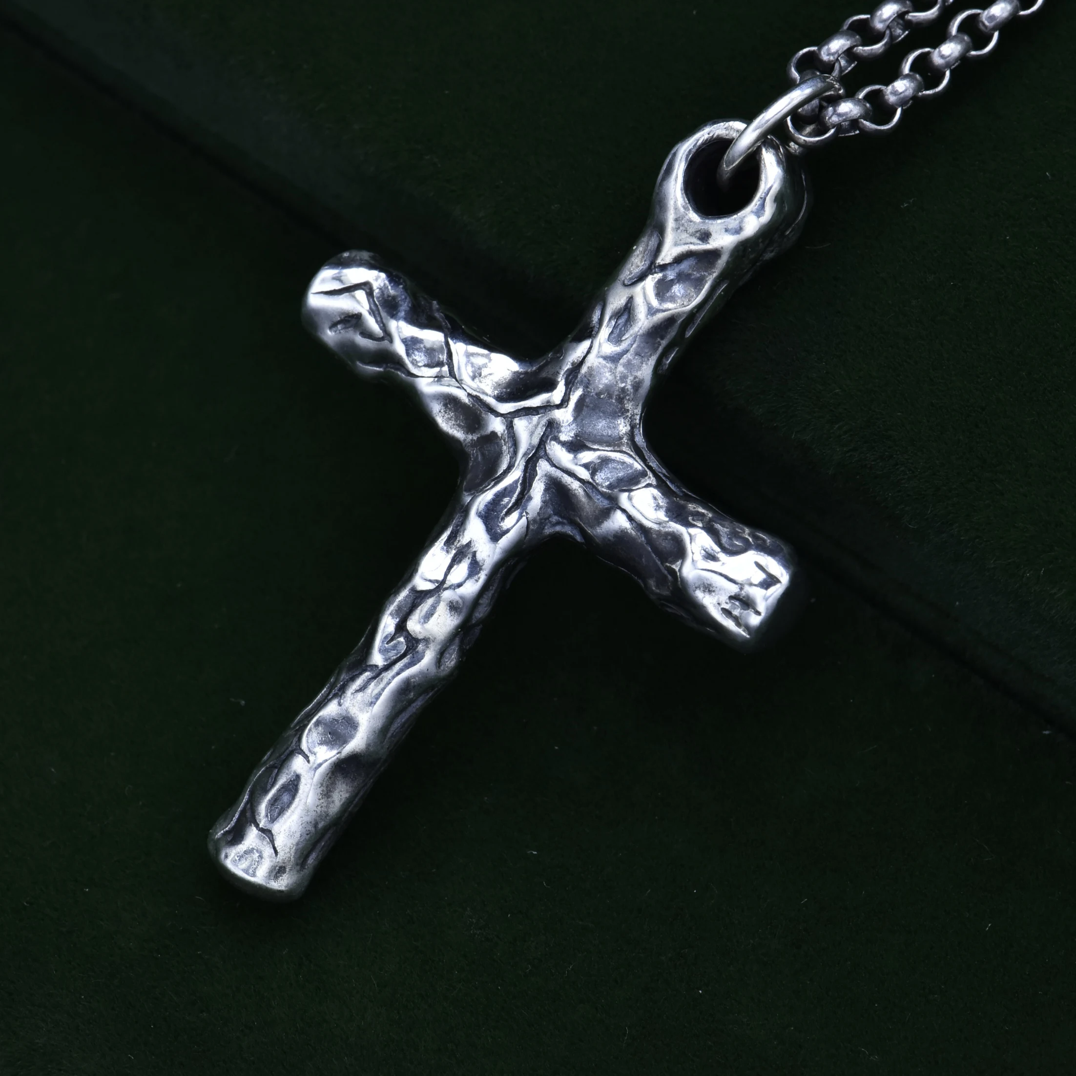 

925 sterling silver retro trendy men's European hip hop women's crack cross necklace men's cross meteorite pendant