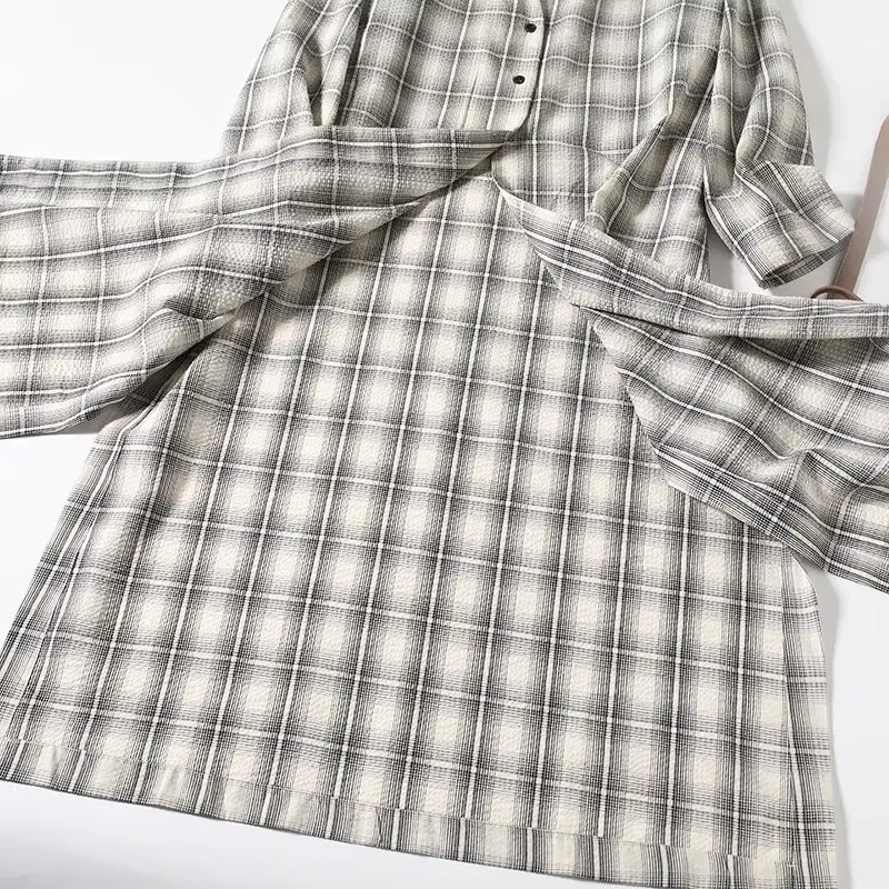 Jenny&Dave Francuska Leniwa Czarno-Biała Koszula w Kratę Minimalistyczna Elegancka Luźna Sukienka Koszulowa do Pracy Damska Vestidos