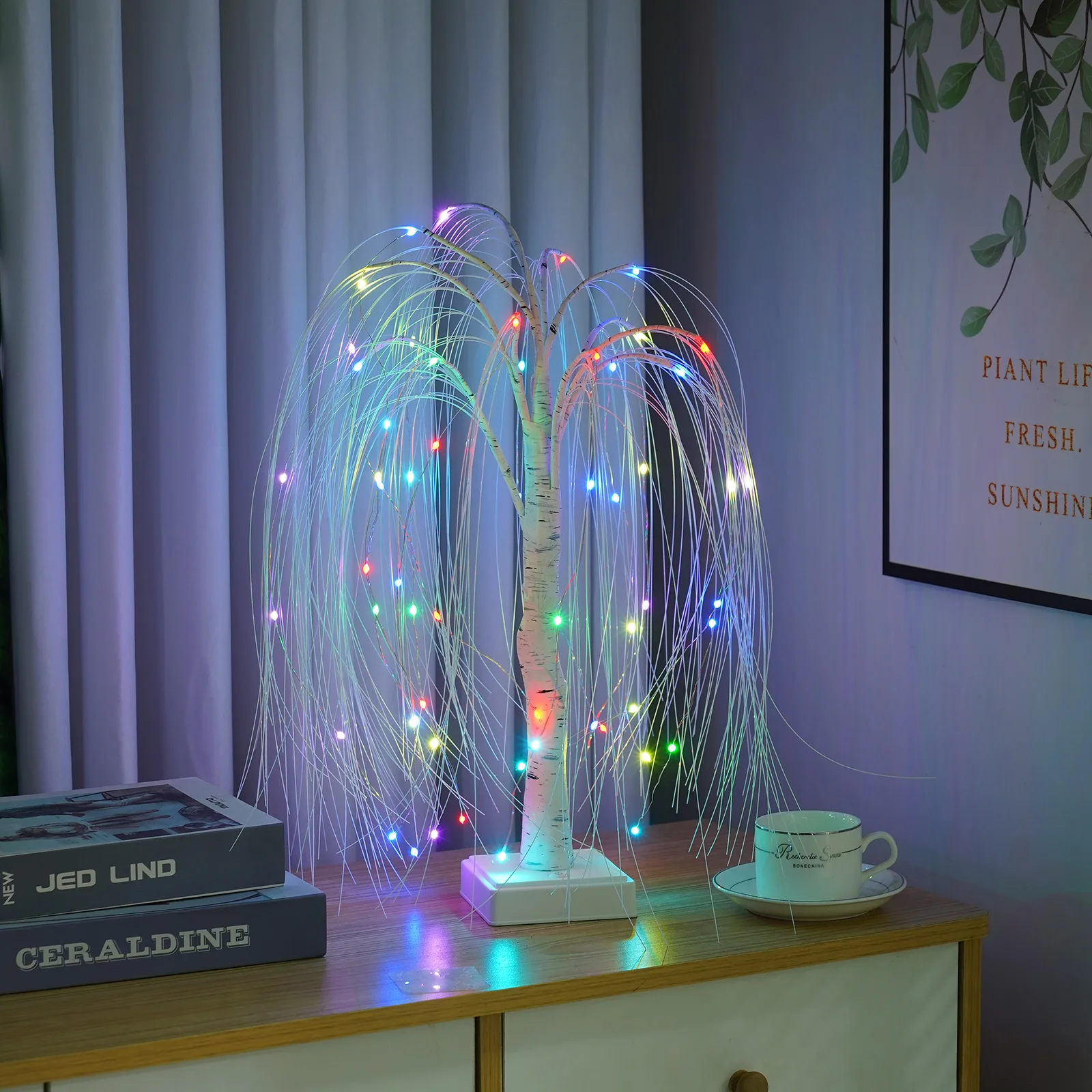 18 Colors Rose Flower Tree Lamp Remote LED Night Light USB/Battery Powered Table Desk Decor Wedding Christmas Gift for Women Mom