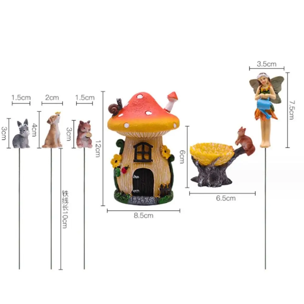 6 قطعة مجموعة منزل الفطر الراتنج الكرتون الإبداعية الجنية حديقة تمثال الحرف اليدوية لطيف المنمنمات تمثال النحت في الهواء الطلق