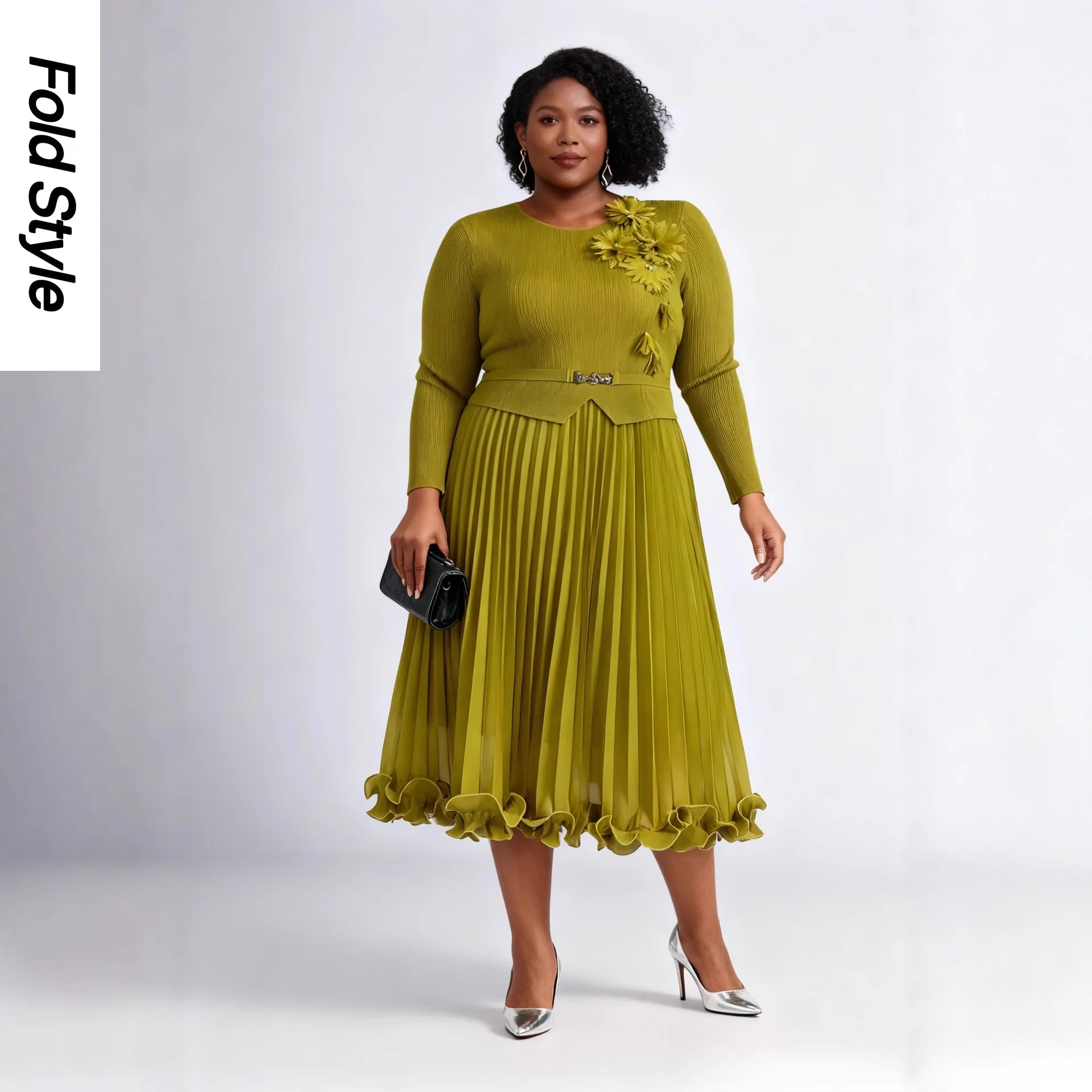 Miyake geplooide schimmelrand losse jurk driedimensionale bloemdecoratie slanke jurk dames