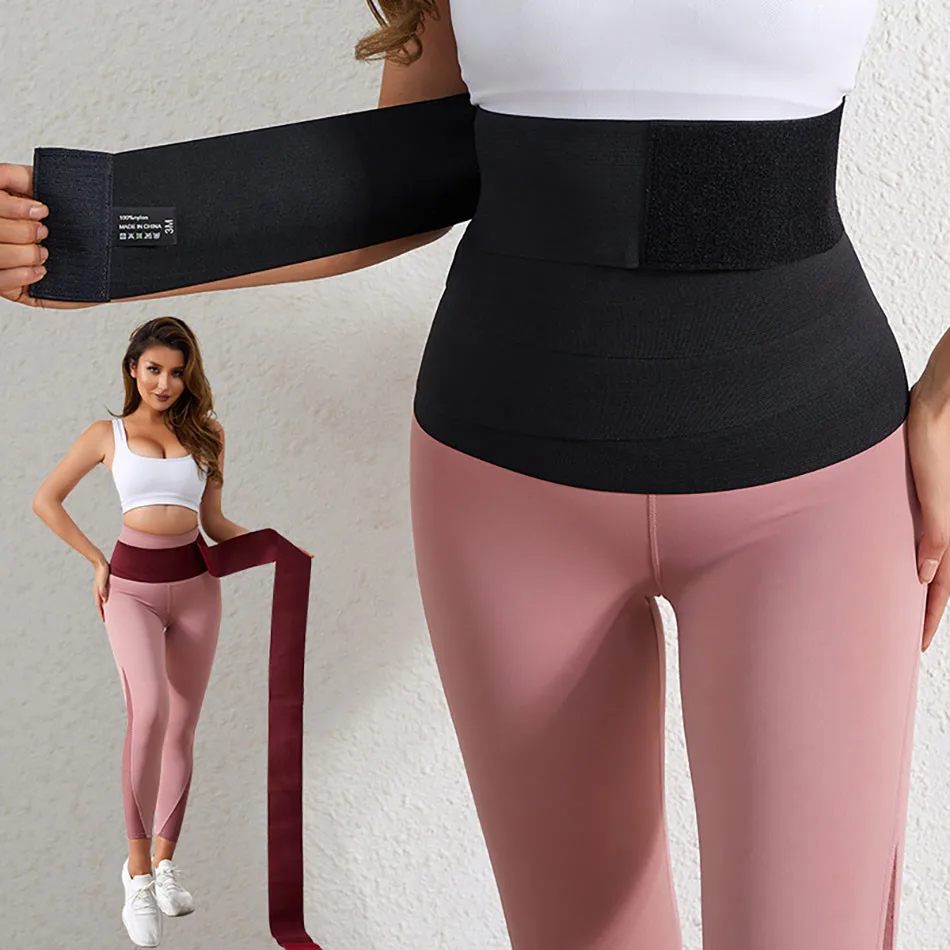 Cinto esportivo elástico para mulheres, cinta de encadernação, cintura trainer, faixa de barriga redutora, envoltório elástico, coleção de velcro