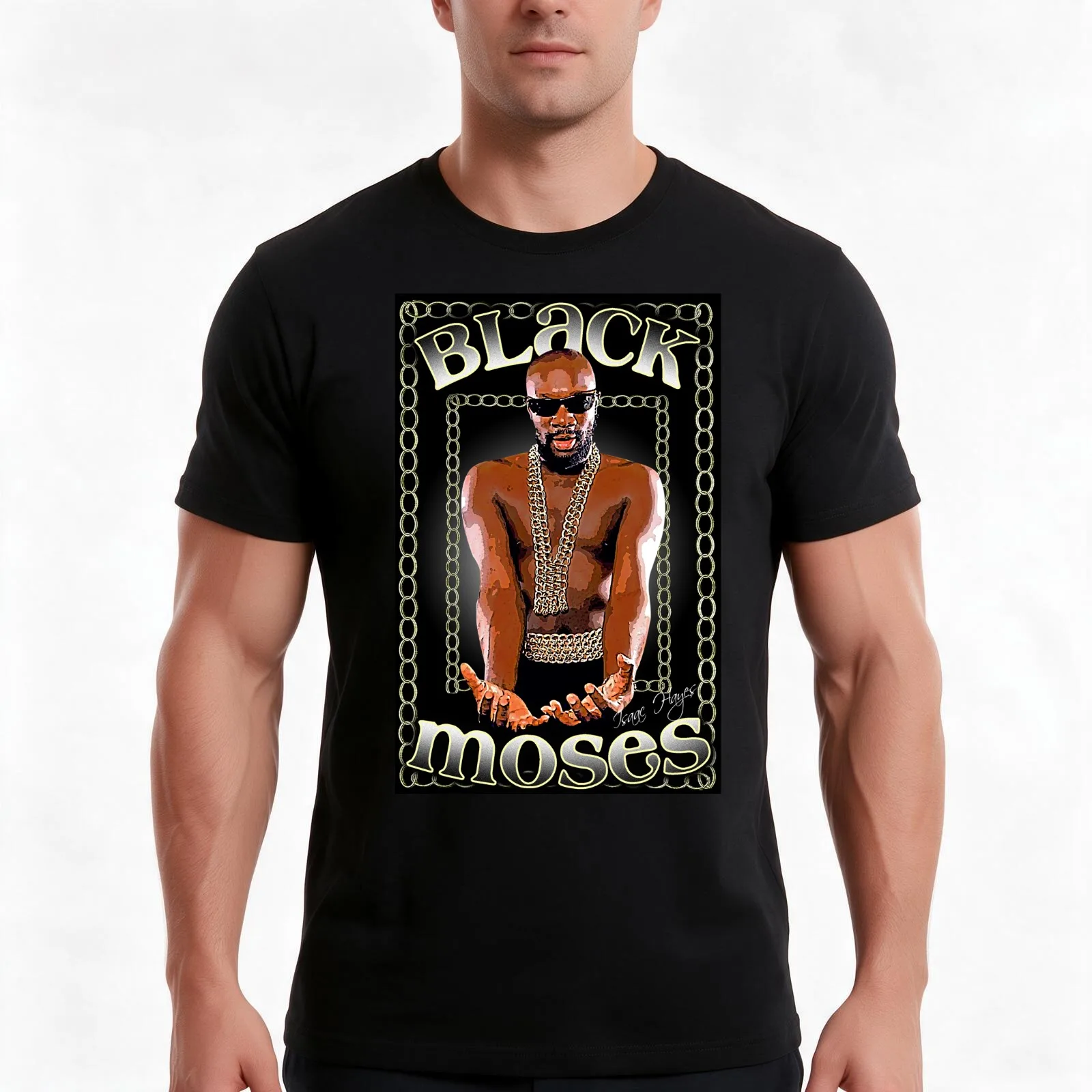 Isaac Hayes Black Moses Shirt T-Shirt, Summer Casual Cotton Tee, Oversized Streetwear Tops, Vintage Graphic Print, 100% Cotton
