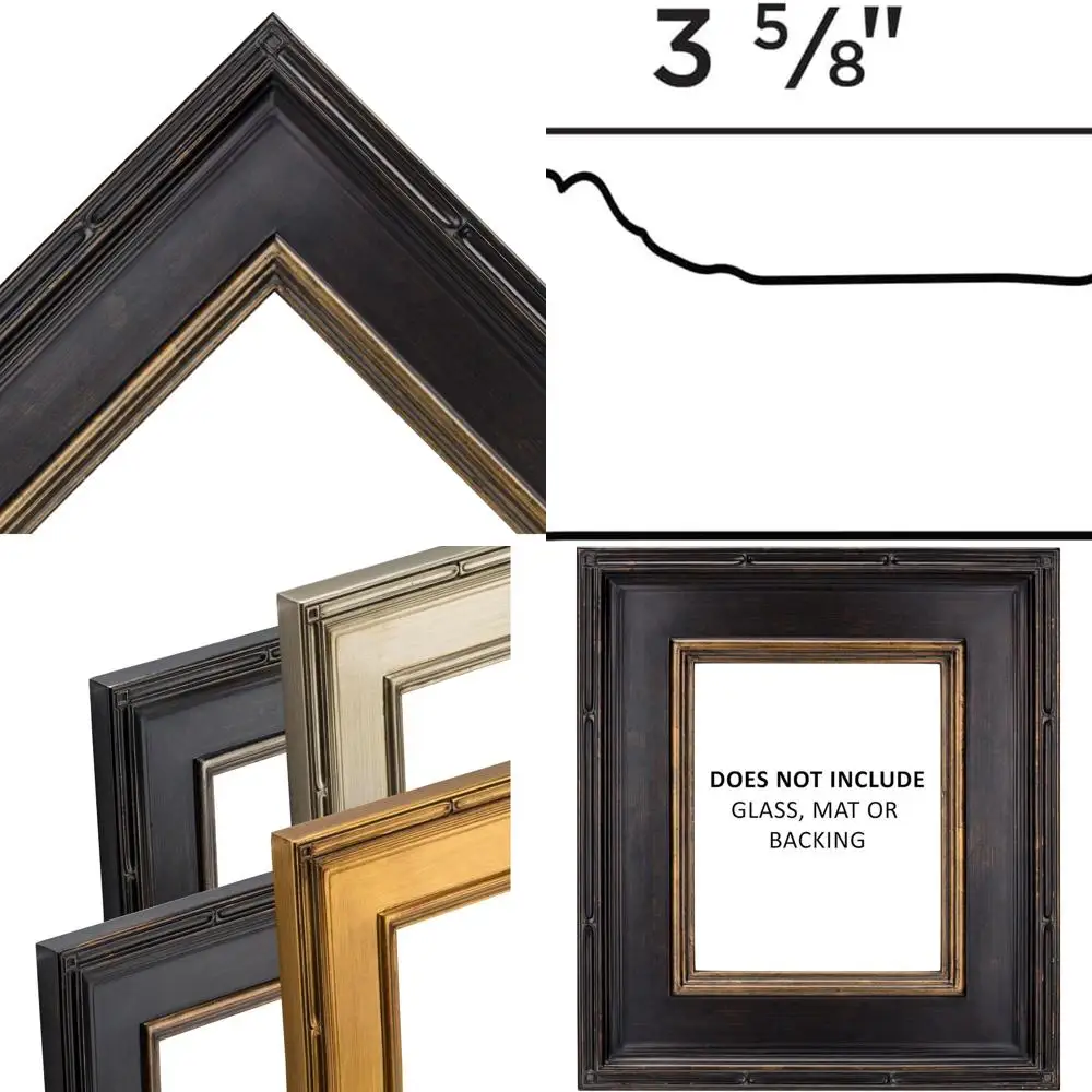 

Elegant 6x8 Antique Black & Gold Ornate Picture Frame - Open Back, No Glass, High-End Style