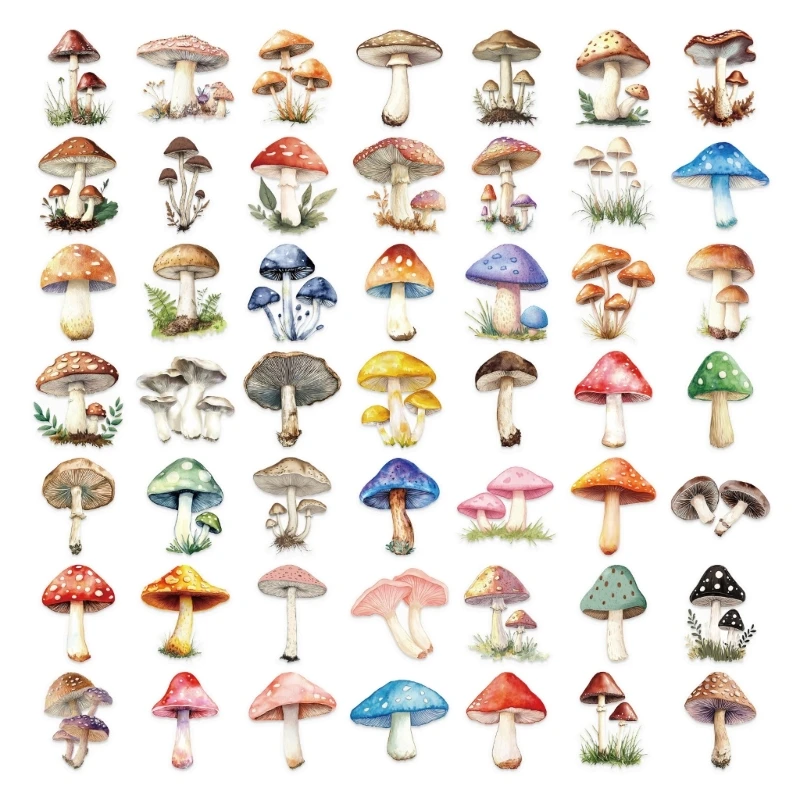 

96GE 50Pcs Mushroom Sticker Aesthetic Sticker for Water Bottle Scrapbooking Album