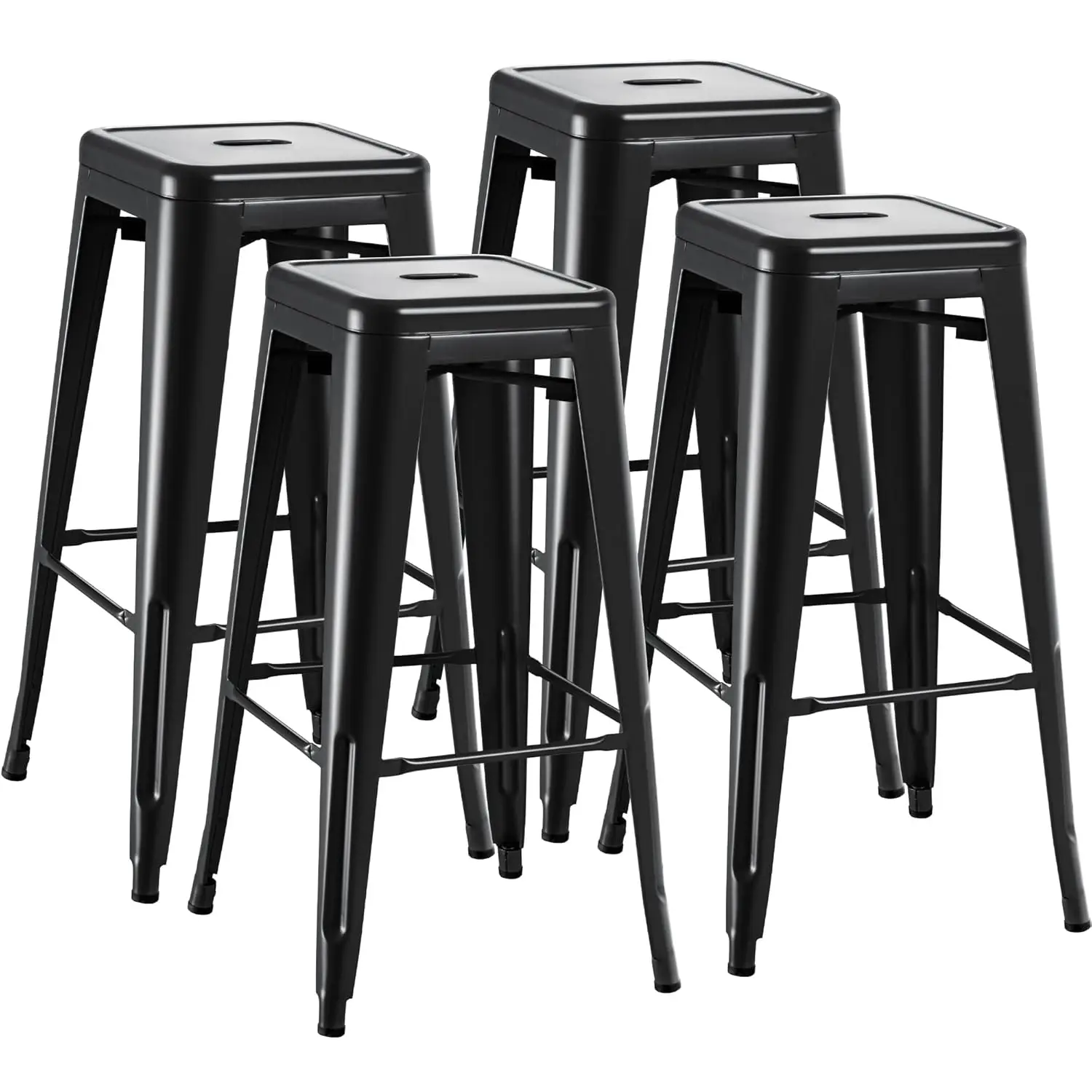 

30in Metal Bar Stool 4-Pack Counter Height Backless Stackable Industrial Chair Kitchen Dining Bistro Patio Indoor Outdoor, Custo