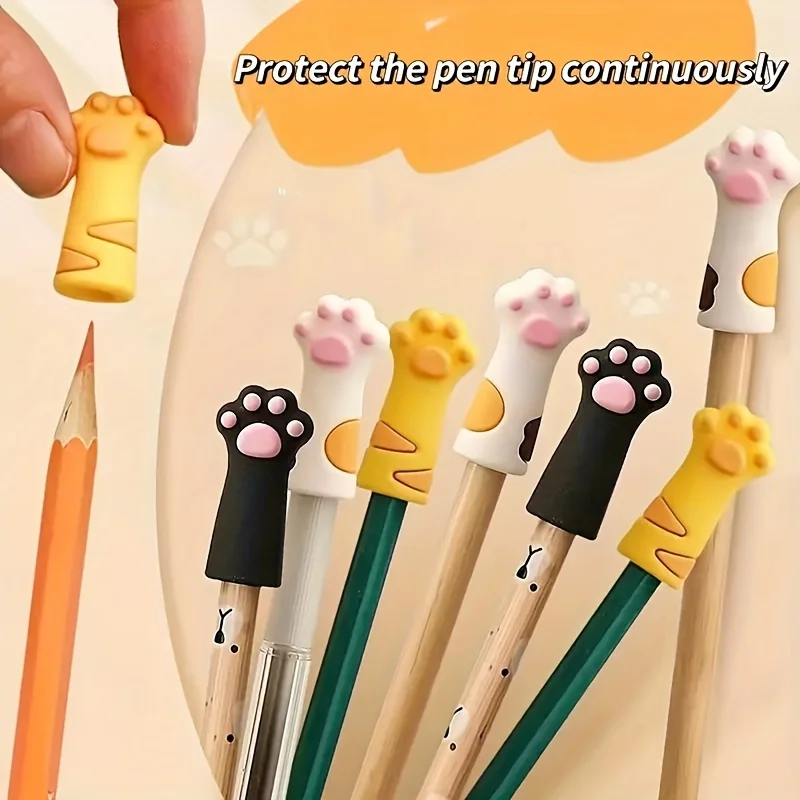 5pcs/set Silicone Pencil Cover Protector Cat Paw Shape Silicone Cuticle Protective Sleeve For Nail And School Office Supplies