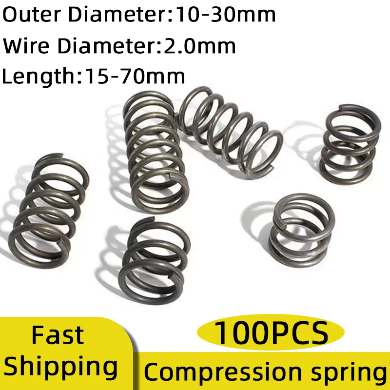 100PCS Wire Diameter 2.0mm Compression Spring Coil Springs for Industrial Mechanical Equipment Repair Replacement Parts