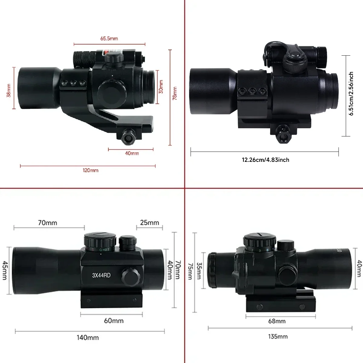 Tactical M2 M3 3.5X30 3X44 Red Dot Sight Compact Riflescope Reflex Opticsl Sight Hunting Airsoft Scope Fits 20MM Rail