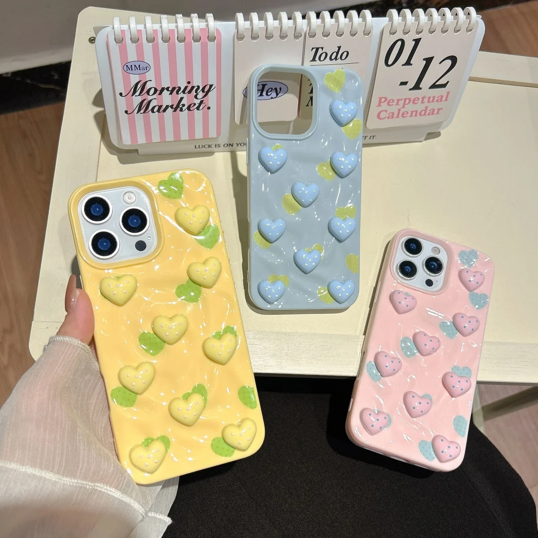 

3D Love Heart Phone Case For iPhone 16 Plus 15 14 13 12 Pro Max Cute Fashion irregular pattern Glossy Bumper Shockproof Cover﻿﻿﻿