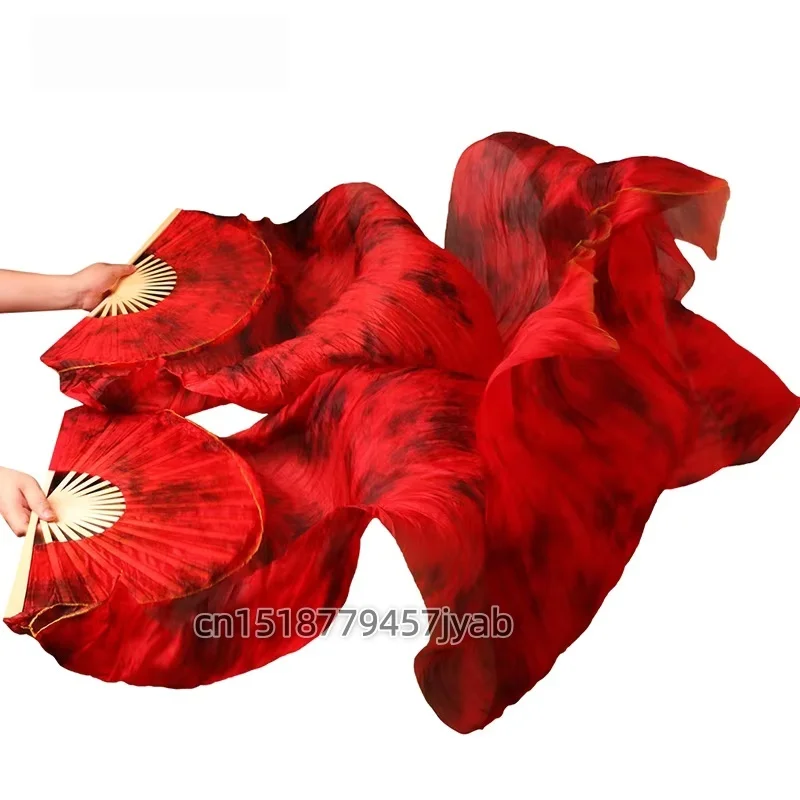 High Quality 1Piece Right Hand/1 Pair 100% Real Silk Veils Long Silk Fans Hand Made Colorful Belly Dance Accessory Fans on Sale