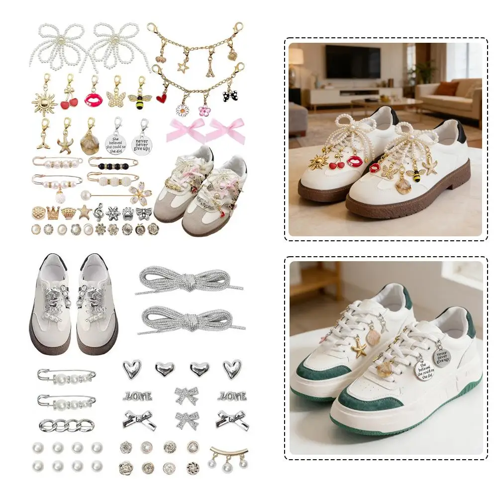 

Набор для украшения обуви своими руками — жемчужные клипсы для обуви и банты-шармы для шнурков, съемные цветочные аксессуары для кроссовок и туфель