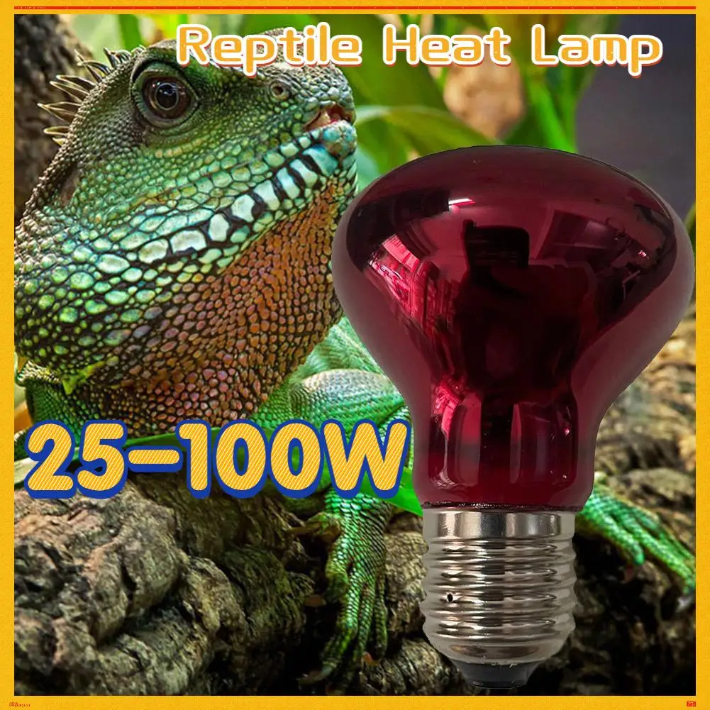 Bombilla de lámpara de calor para reptiles, foco infrarrojo de 25-100W, lámpara de calefacción roja para mascotas, lámpara de serpiente anfibia, bombillas de calor para reptiles