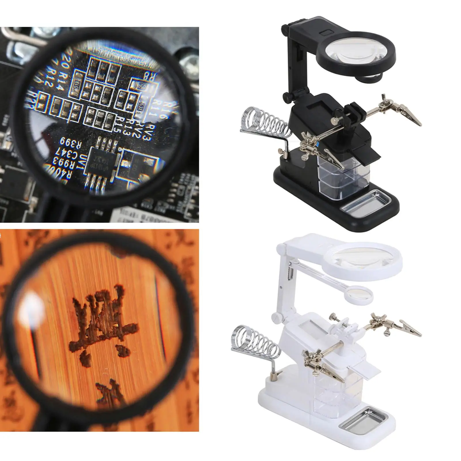 Magnifier Stand with Clip Clamp Base Adjustable Bench Magnifying Station for Crafts Painting Miniature Soldering Hobby Carving