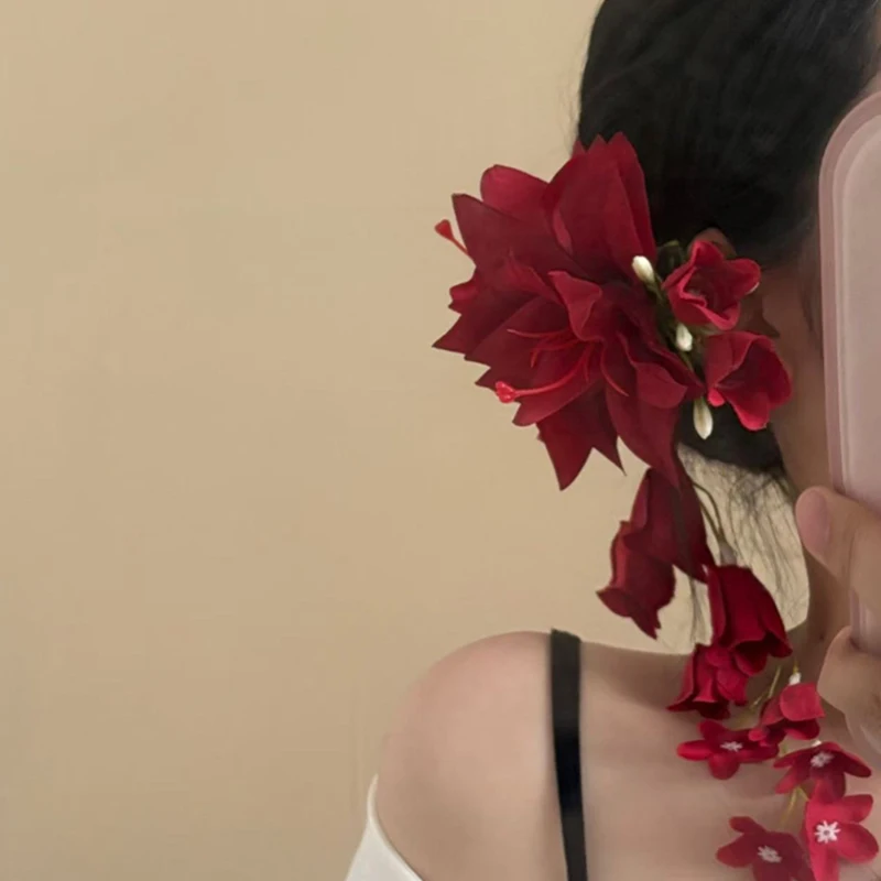 Rote Maiglöckchen-Haarspangen mit Blütenblättern, Entenschnabel-Haarspange, künstliche Blumen, Kopfschmuck-Accessoire【AliS8】 – Detail 7