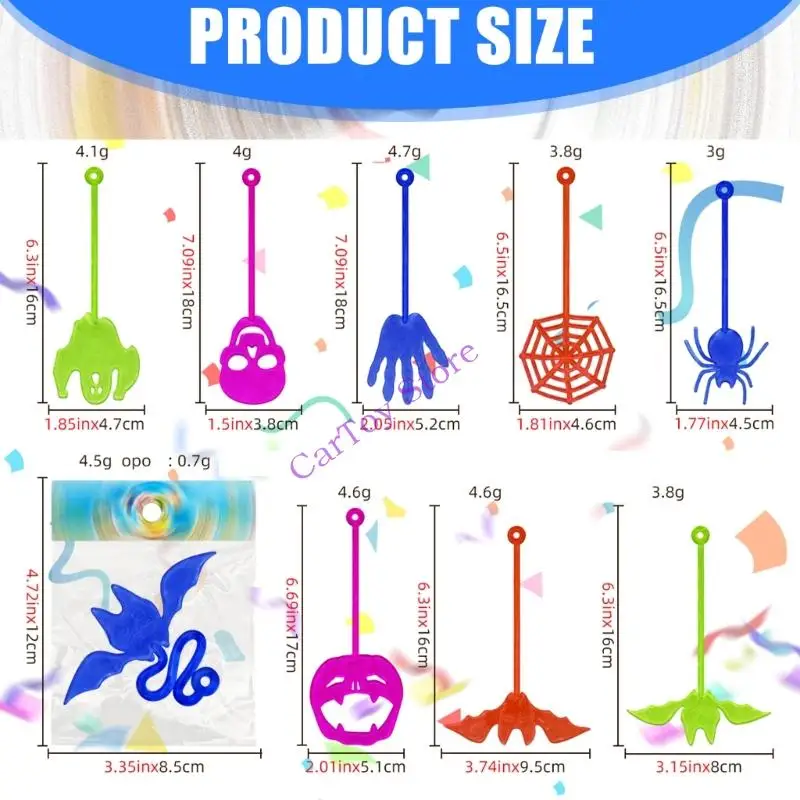 50 Pack Stretchy Sticky Hands Halloween Party Supplies Assorted Spooky Shapes Non Toxic Vinyl Kids Classroom Activity Prize