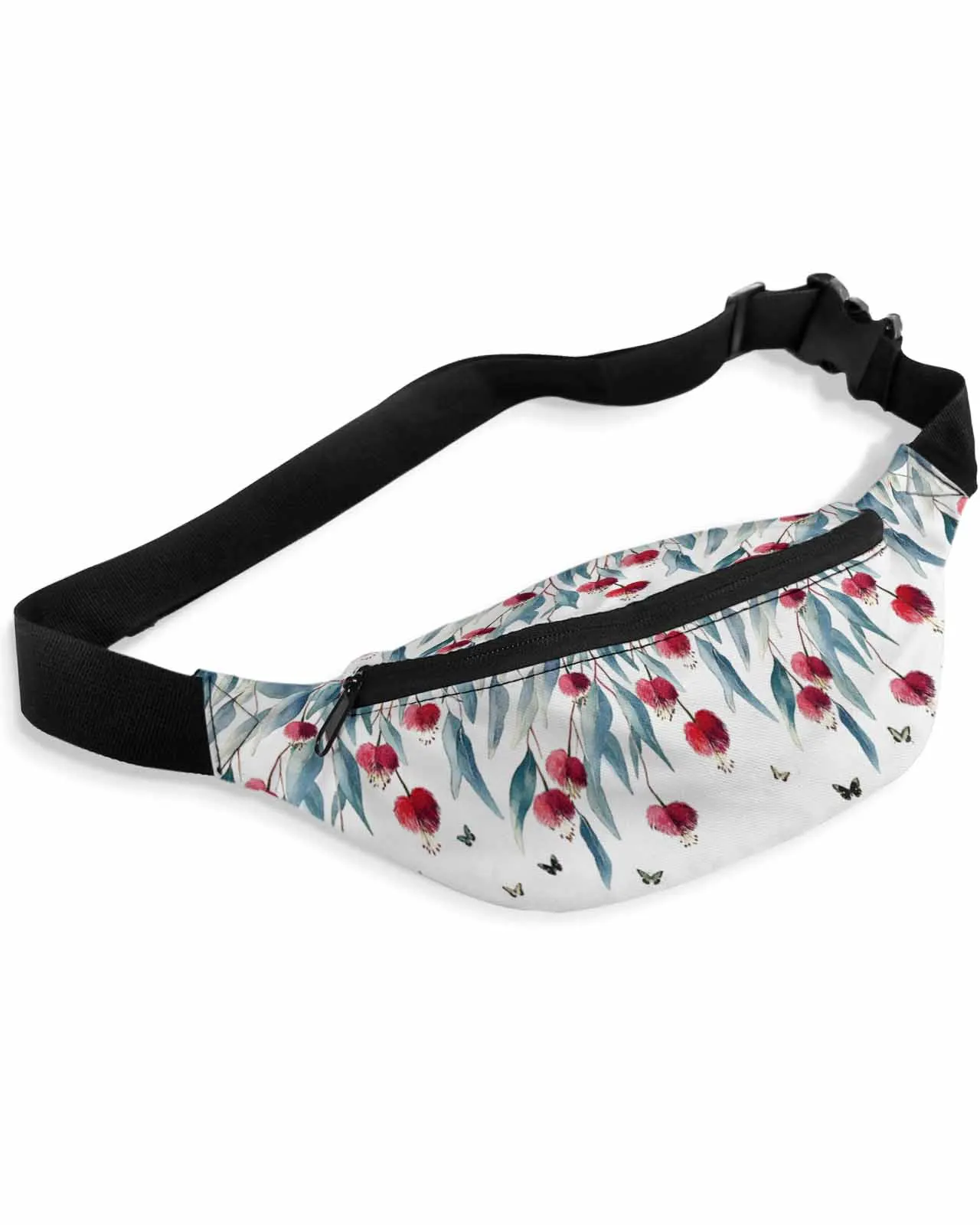 

Vintage Red Flower Eucalyptus Leaves Plant Waist Bag Women Men Belt Bags Large Capacity Waist Pack Unisex Crossbody Chest Bag