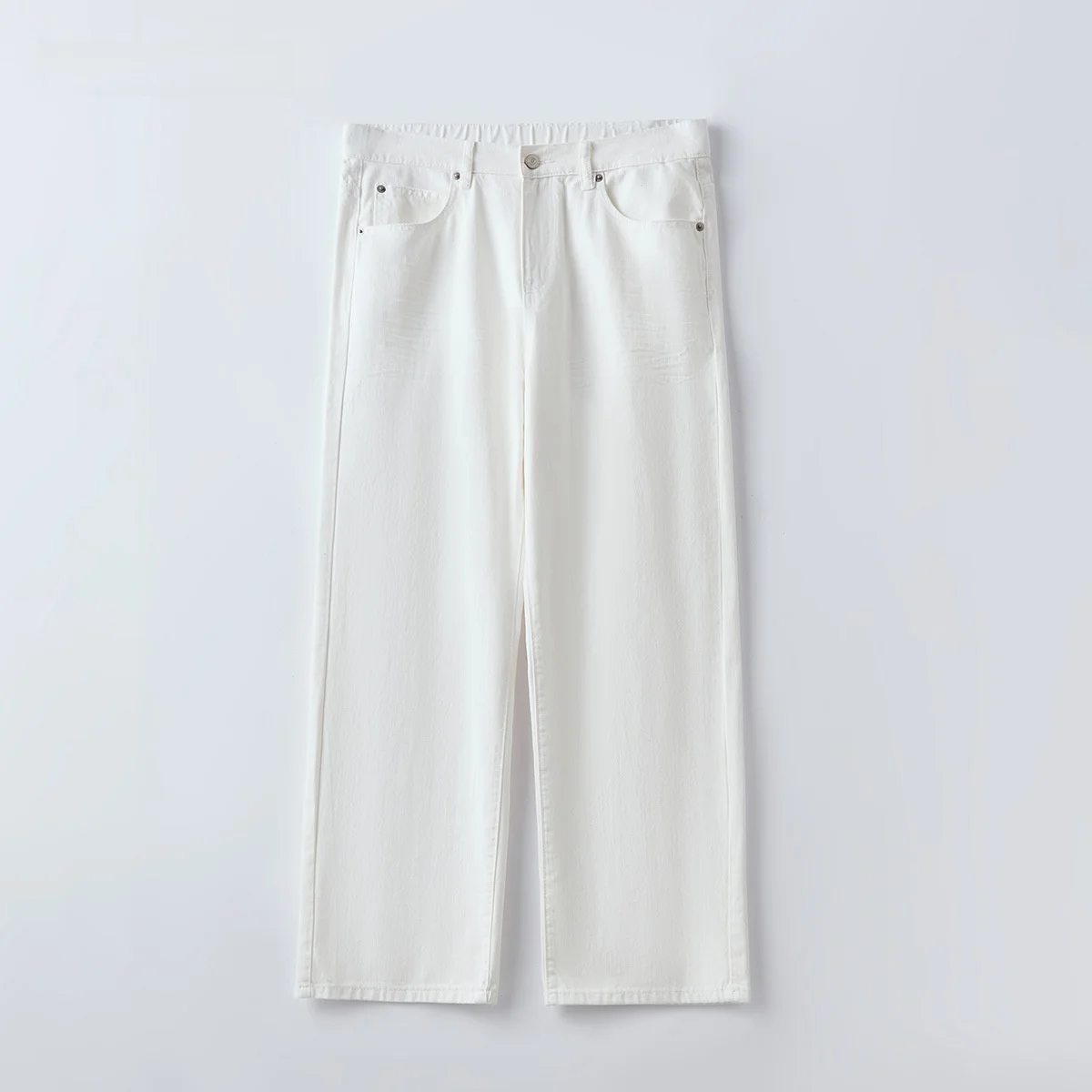 

Мужские джинсы из чистого хлопка, весенние, универсальные, свободного прямого кроя, белые, плиссированные, длинные брюки