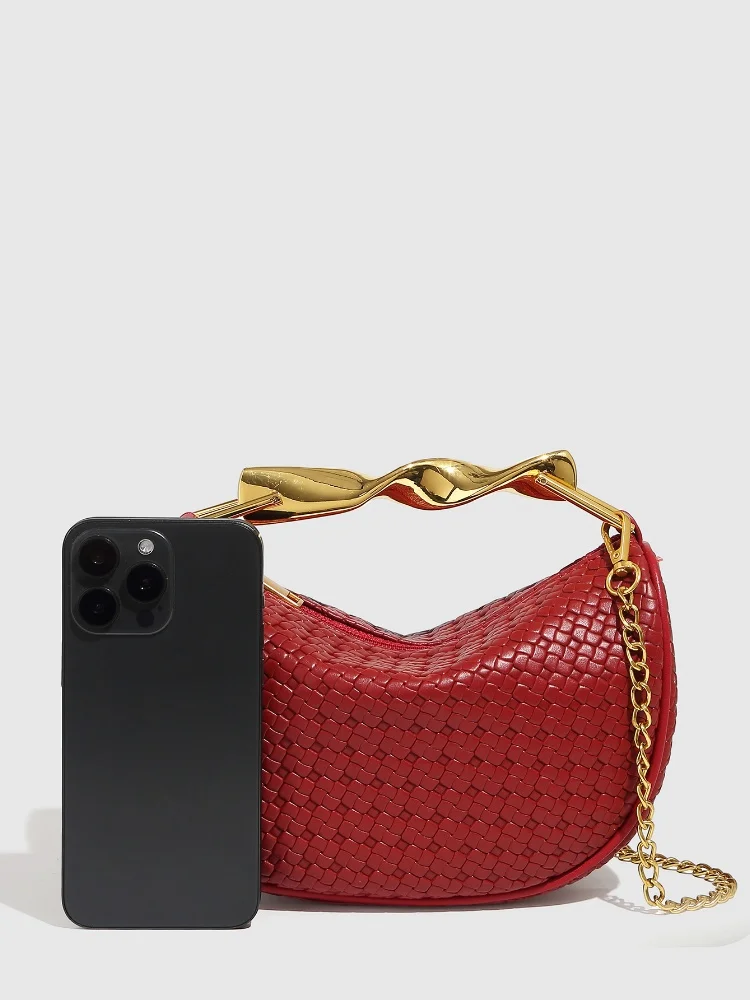 Gold Handle Brand Handwoven Handbag Casual Fashion Bow Design Purse Exquisite High-end Leather Brown Zipper Luxury Shoulder Bags - Image 6