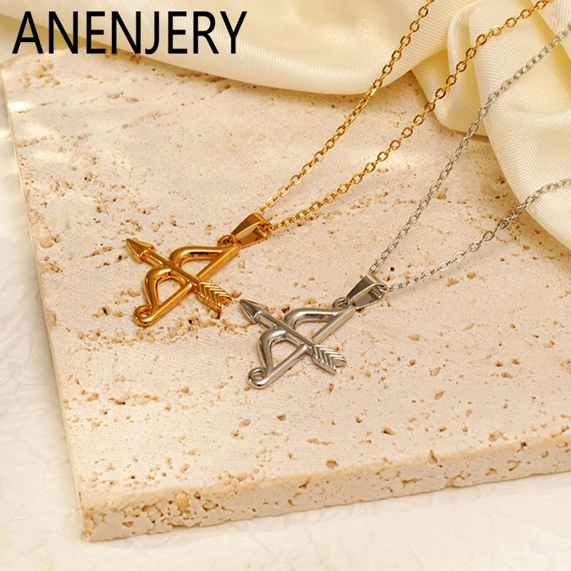 ANENJERY 316L Stainless Steel Cupid Arrow Pendant Necklace for Women Lovers Fashion Jewelry Anniversary Gifts