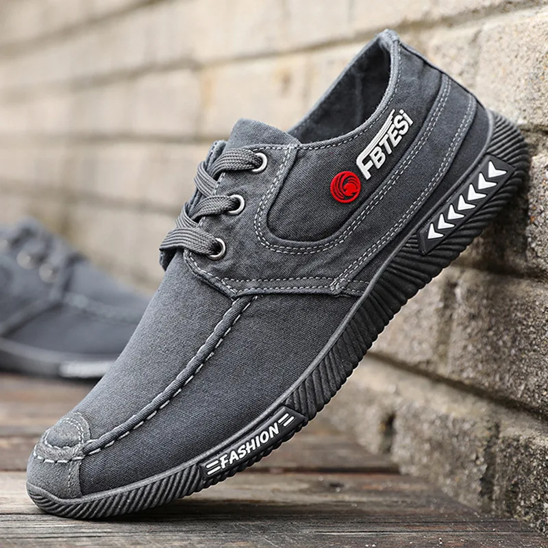 

Men's Gray Canvas Blend Casual Shoes Lace-up Durable Non-slip Sole Retro Stylish Footwear for Outdoor Errands Street Fashion