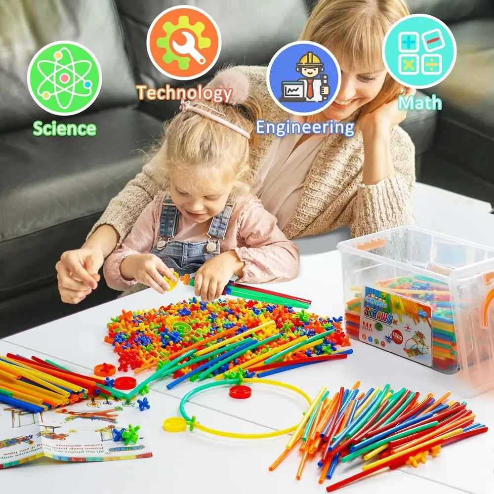 STEM Set di blocchi di costruzione in plastica ad incastro da 1200 pezzi per bambini dai 3 ai 8 anni in su, giocattolo educativo di ingegneria per l'aula e il gioco