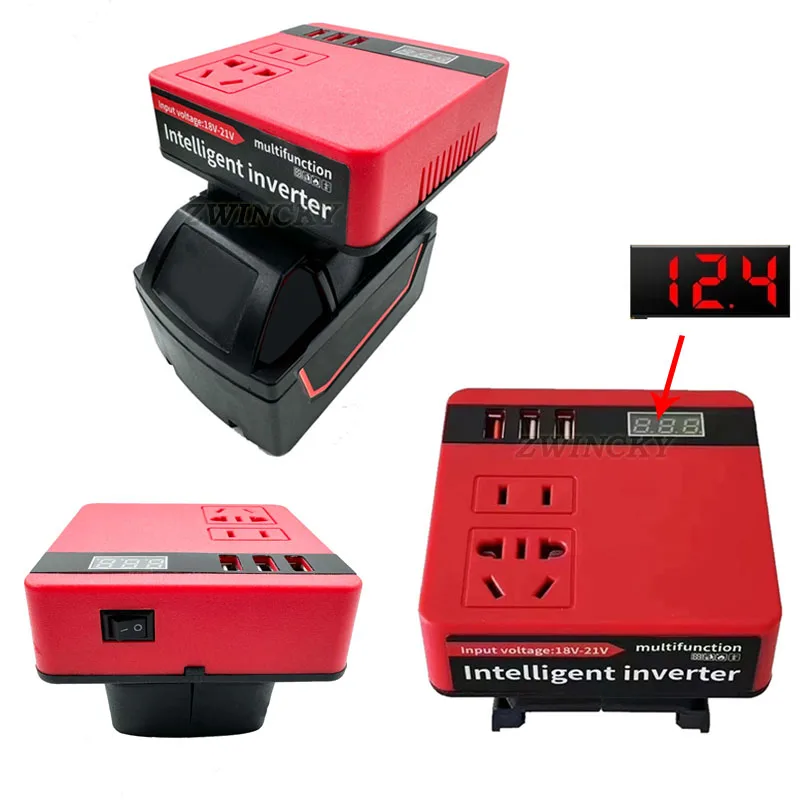 Portable Power Inverter for Milwaukee 18V Li-ion Battery DC18V to AC110-120V Charger Adapter Battery Outlet with Current Display