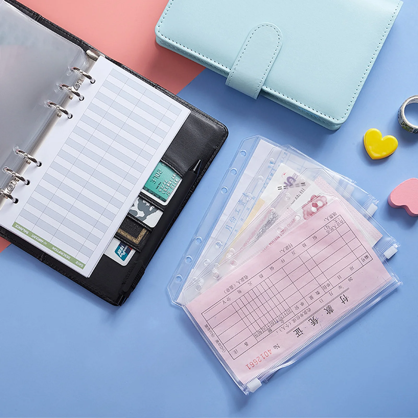 

24 шт., бюджетные листы формата А6, прозрачные конверты на молнии из ПВХ, 6 колец, карманы для переплета, вставки для расходов, бюджетные листы, карманы для переплета