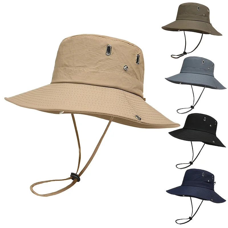 1pc Unisex Outdoor Sun Hat - Wide Brim UV Protection Foldable Safari Hat for Hiking, Fishing, Camping, Beach, All-Season
